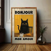 Affiche Vintage “Chat Noir au Petit Déjeuner” – Tons Chauds