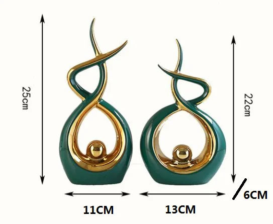 Statue Céramique Moderne “Étreinte Dorée”